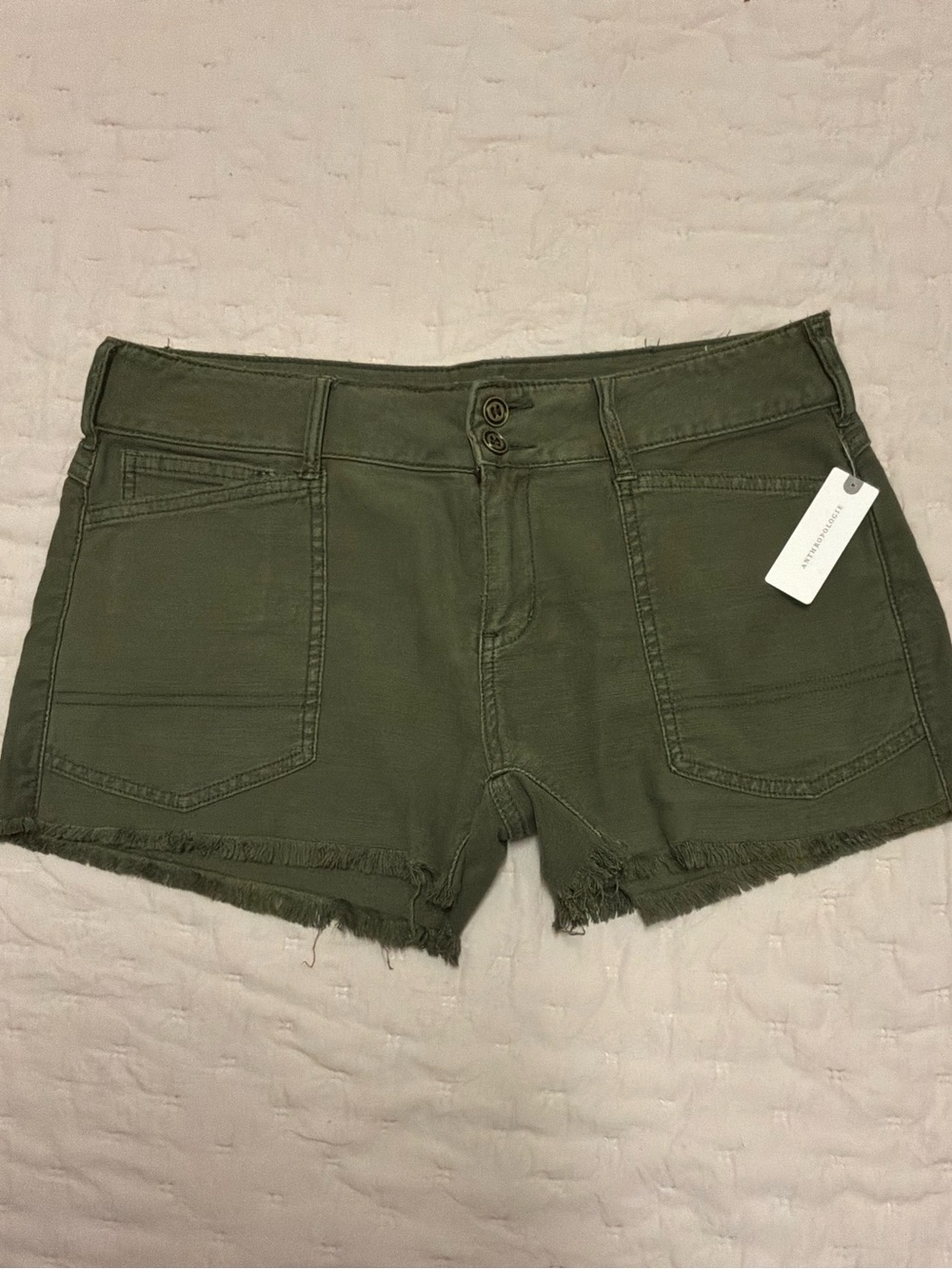 Pilcro Olive Green Frayed Hem Jean Shorts